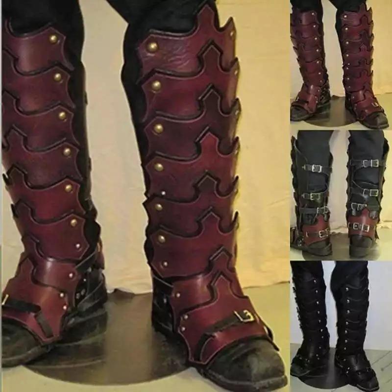 コスプレ 中世 戦士 PU レザー レギンス 靴 カバー ドラマ 写真 パフォーマンス 小道具 イヤー