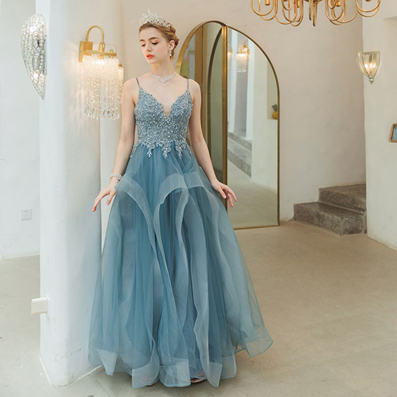カラードレスロングドレス水色Bridesmaiddressblue花嫁二次会パーティードレスウェディングドレスブルー吊りスカートコンサート披露宴結婚式演奏会ステージ衣装Ｖカット大きい小きいセミオーダー/編み上げ｜激安ショップ　ＵＥＤＡ 10,206円