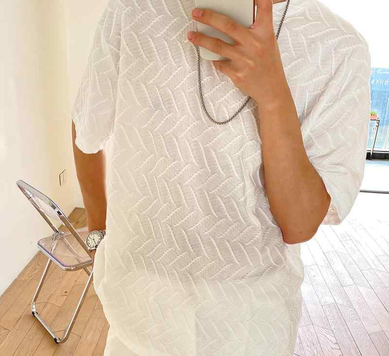 メンズファッション春夏秋冬かっこいいオシャレモテ男性用紳士服服韓国シンプル大人プリーツ半袖Tシャツメンズ夏薄手カジュアル白レイヤリングシャツ韓国タイル｜激安ショップ　ＵＥＤＡ