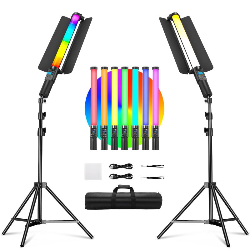 SOONPO CL50 2パック LEDスティックライトとスタンドキット チューブライト ledスティックライト ハンドヘルド 照明 撮影用ライト 3000K~6500K フルカラー ライトスタンド+自由雲台+収納ケース付き 9,817円