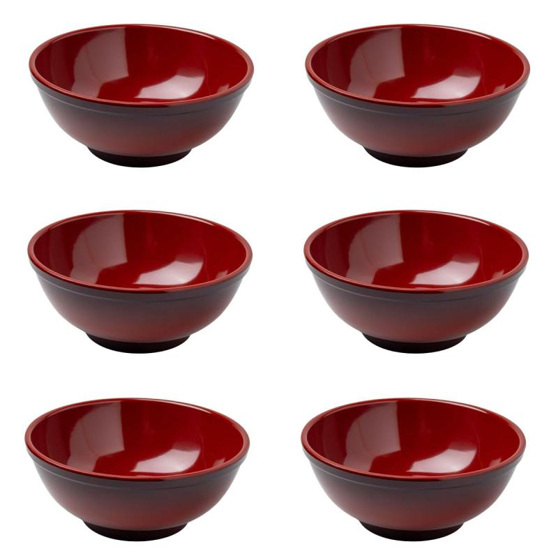 Thunder Group うどん鉢 丼ぶり 幅20糎 高さ8.5糎 6個書き割り 塗師細工のようなメラミン食器 和食器 食洗機相応う 割れにくい お役目用 5079SP-6S