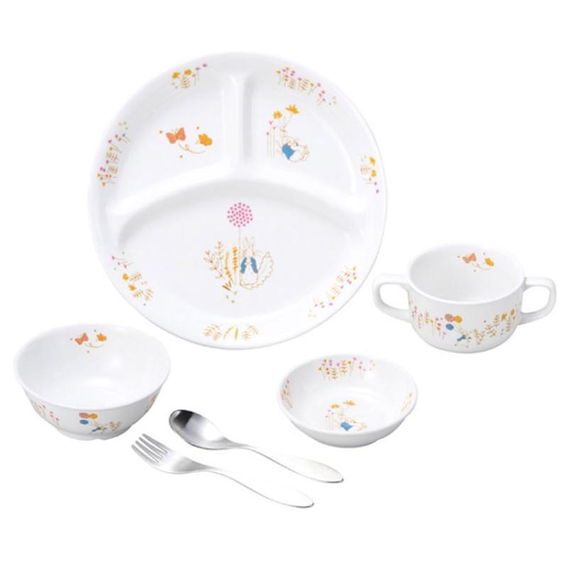 OGISO(おぎそ) ピーターラビット 強化磁器食器4点&スプーンフォークセット (食洗機・レンジ対応)