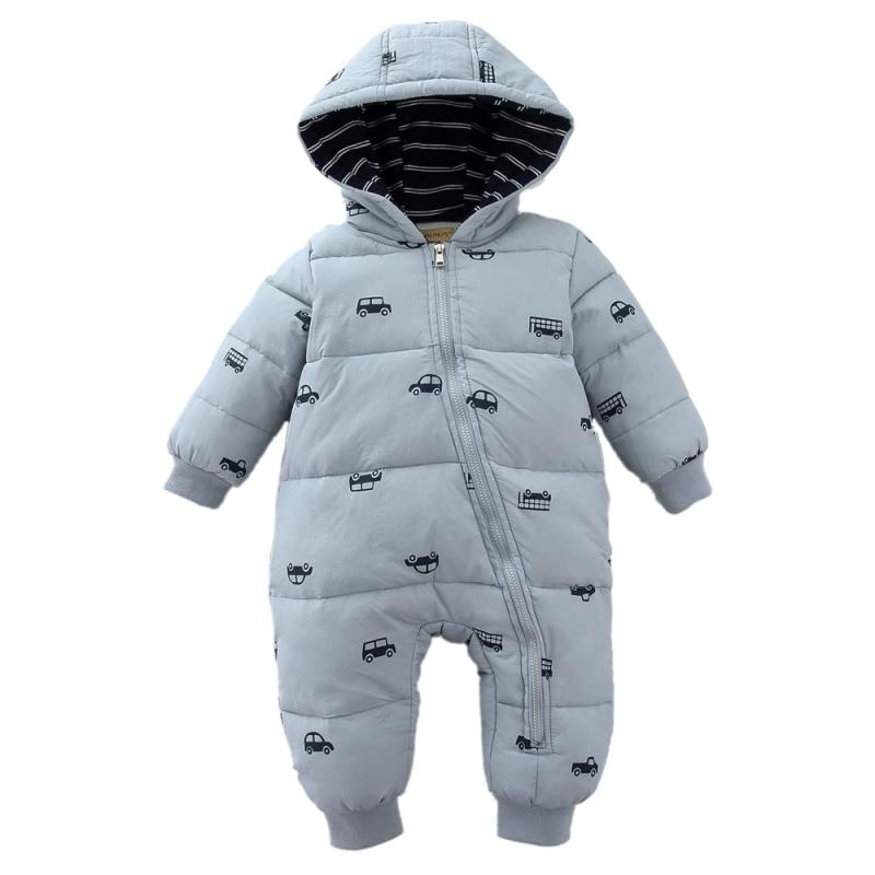 [] ベビー服 ジャンプスーツ カバーオール クルマ 長袖ロンパース フード付き 防寒 秋冬用 男の子 女の子 66 73 80 90 100