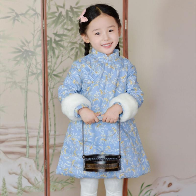 子供用チャイナドレス 唐装 女の子 冬服 綿 中華風ワンピース 花柄 80cm 90cm 100cm 110cm 120cm 130cm 140cm｜MIRAIYUKI
