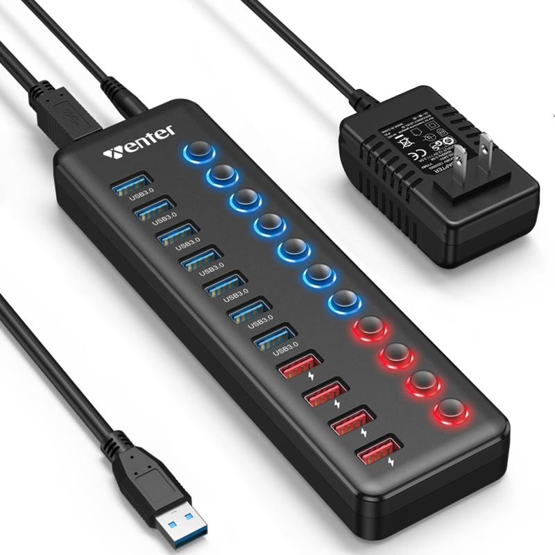 USB ハブ 3.0 ub 7ポート + 4充電ポート 2022改良 ACアダプタ付き セルフパワー/バスパワー 独立スイッチ付 USB拡張 5Gbps高速 LEDライト搭載 高耐 久性