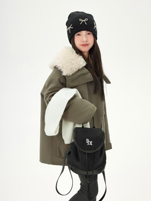 キッズ 御姉さん お坊っちゃん 中綿厚地の外套 パーカーアウター もこもこ ボア襟 朦々たる 防寒 心地よい 韓国風 オルチャン 無地 ボンネットなし 長袖 綿織物原料品 カーキ 冬
