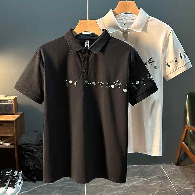 POLOプルオーバー 成人男性用 今めかしい 流行り 刺しゅう 半袖 夏時 薄っぺら UVとり捨てる 当たること冷感 形体安定した ゆったり ルーズフィット 普段使い走り 心地好い 分かりやすい 黒 白