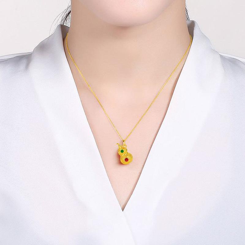 ネックレス ペンダント 18金 K18 ゴールド au750 葫芦 ひょうたん 透かし 彫り 古風 宮廷風 アクセサリー S925 チェーン エスニック アジアン テイスト｜MIRAIYUKI