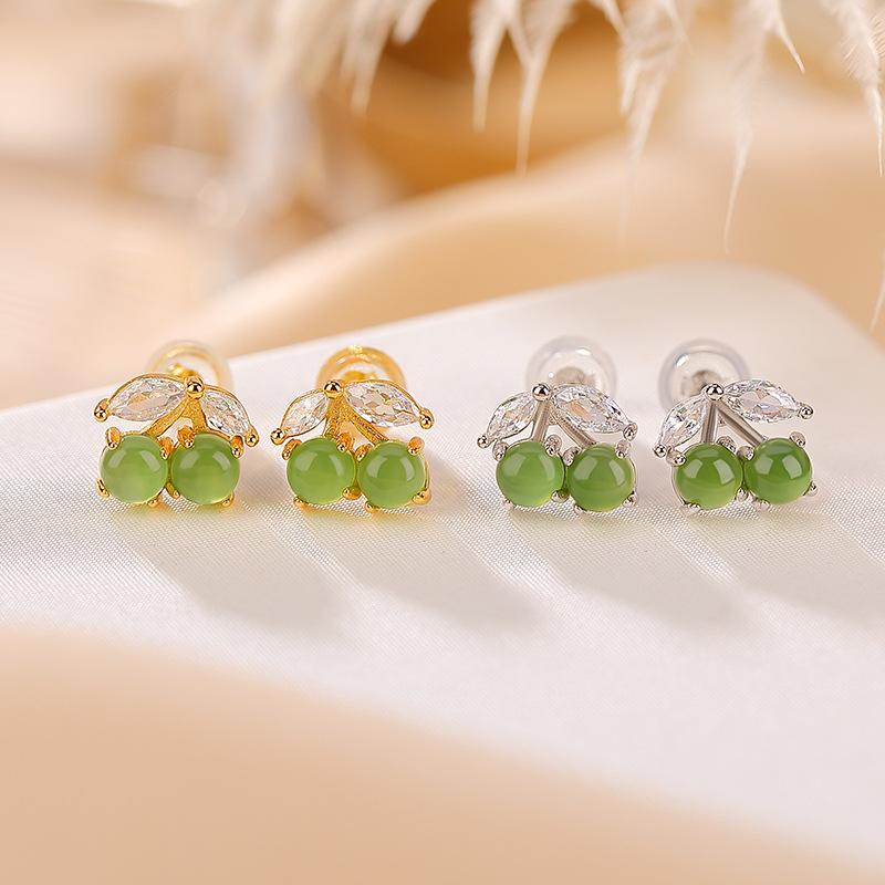 ピアス レディース S925 しろがね色 和田玉 ビーズ 桜んぼ 桜んぼう さくらんぼ イヤリング 愛くるしい 小さめ 925 銀製 ゴールド 金色 アレルギー反応相応う 付属物 宝飾品