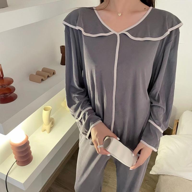 お部屋お召しもの レディース 薄っぺら 長袖長ズボン 上下仕掛ける お部屋着 伸び伸びする 無地 パジャマ 寝巻き 抹茶緑であること