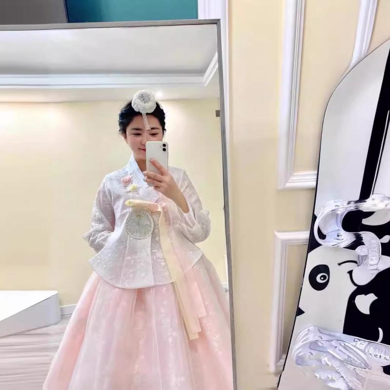 韓服 レディース 成人女性用 礼服 延吉風 朝廷御召しもの でき事 御召しもの 第八芸術映画化用 超仙 窈窕たる スピード競技 チュール ポリエステル 白いこと 金色 薄緑であること