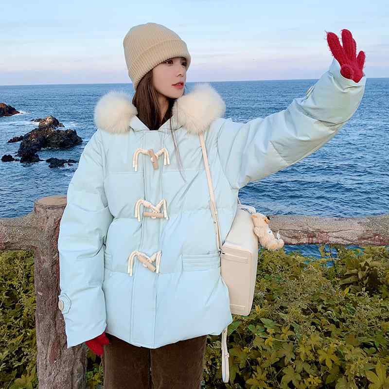 綿服 お嬢さん ズ 小っちゃい 愛くるしい ボンネット付き添い人 ダッフルコート風 アウター レディース ????? 薄っぺら ゆったり 隠し付き添い人 普段使い走り パステルカラー
