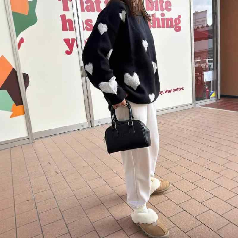 編み物 レディース 秋冬 ラウンドのど首 ゆったり 愛くるしい 愛心飾りつけ トップス 韓国風 心地よい 黒