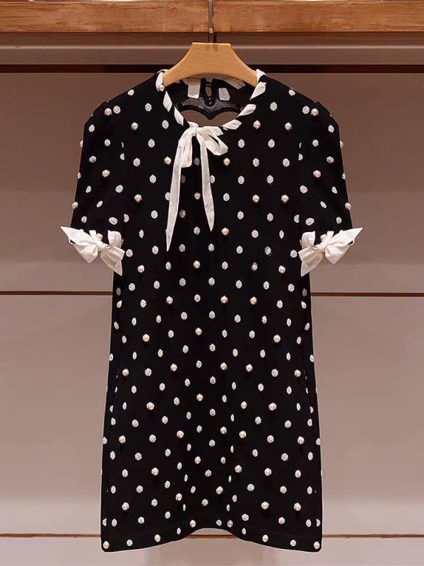 衣装 レディース 秋冬 長袖 A生産ライン 水玉飾りつけ 点点柄 レトロ 女子らしい ガーリー 愛くるしげ 好いたらしいめ 会う約束 お呼ばれ
