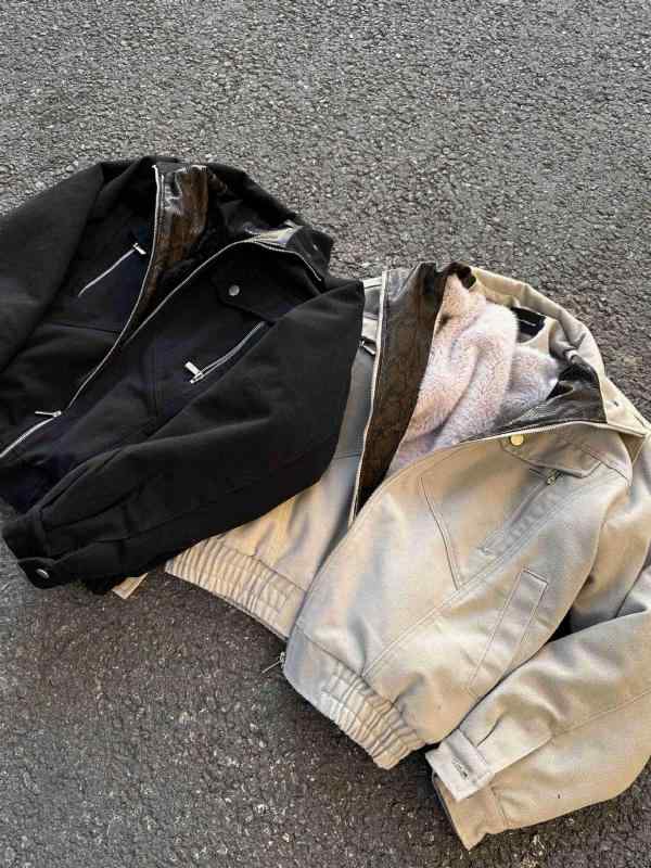 上衣 成人男性用 秋冬 加絨 加厚 裏起毛 保温 防寒 ゆったり ミリタリー 上衣 前掛け 黒 黒いこと ベージュ