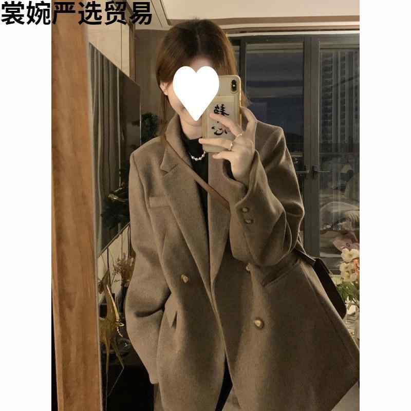 厚地の外套 レディース 秋冬 西洋風 ゆったり 朦々たる あったか 羊毛 アウター 通い 好いたらしいめ 雅びやか 雅びやか 無地 黒いこと 赤銅色系