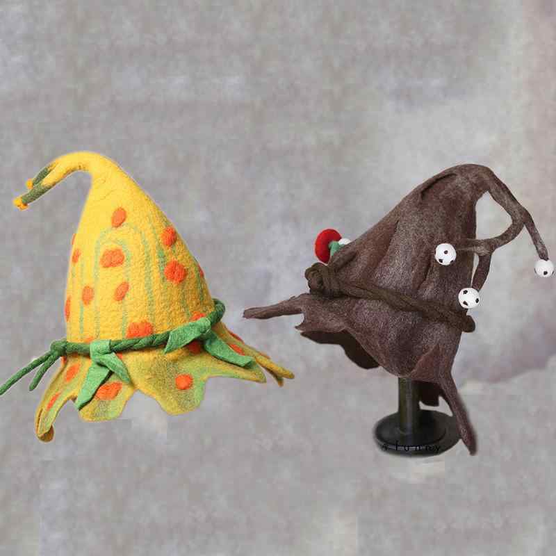 鳥打ち帽 レディース 秋冬 羊毛 フェルト 森お嬢さん 愛くるしい 立体 茸 蔓 大判 魔法つかい風 保温 防風 日よけ 今めかしい 赤銅色 黄色(x3)