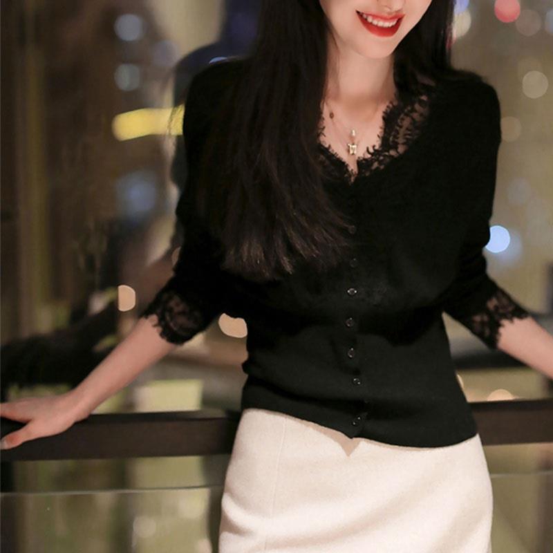 編み物 レディース 早秋 スピード競技 絨毛 ジレー 長袖 トップス 御姫様風 耳あたらしい 可愛らしい 羊毛 アウター 白いこと 黒いこと