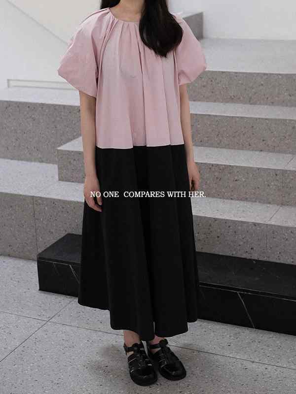 衣裳 レディース 綿織物 パフ衣袂 ロング衣裳 さくら色系 象牙色 うつり変わり ゆったり 高見せかけ 高見せかけ 普段使い