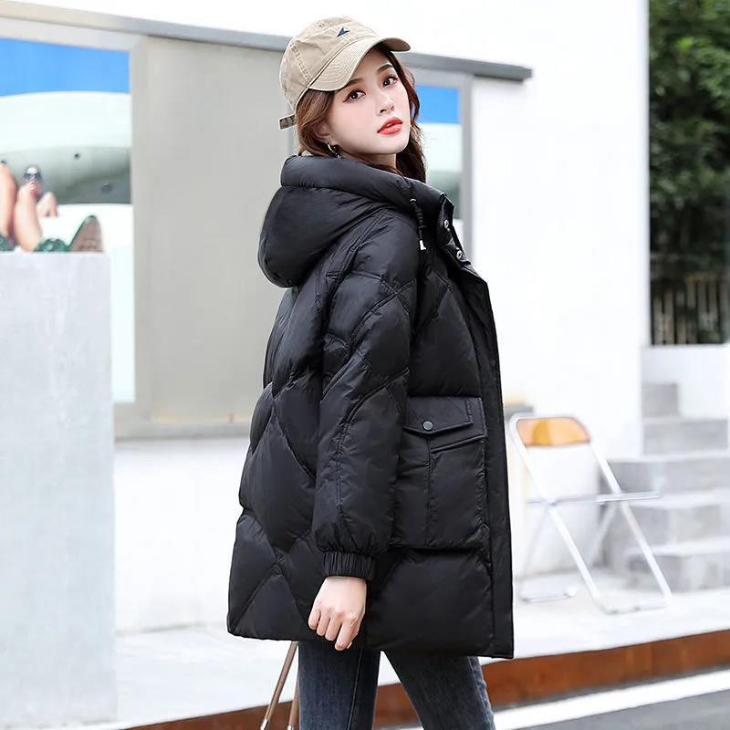 綿厚地の外套 レディース 冬服 真っただ中丈 ゆったり大きさ 朦々たる 綿織物 生あたたかい 通勤着 デイリー御召しもの 象牙色 黒いこと 緑であること 青碧