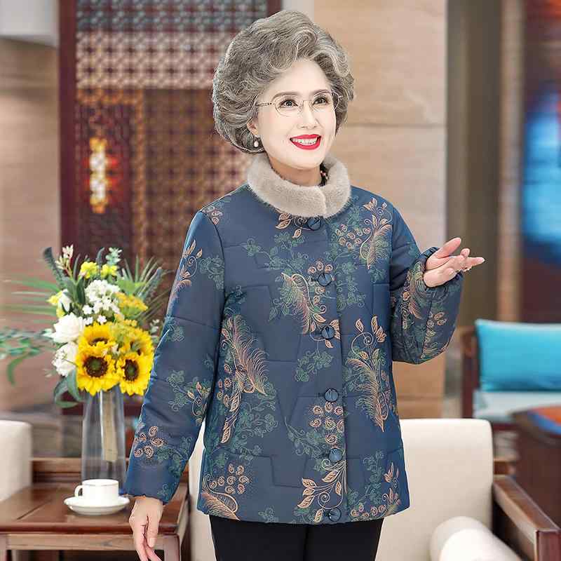 厚地の外套 レディース 60代 70代 亭主持ち 年がしら 中綿 生あたたかい ゆったり お上さん服 おお祖母ちゃん服 冬 朦々たる あったか 花柄 青色 赤いこと ポリエステル