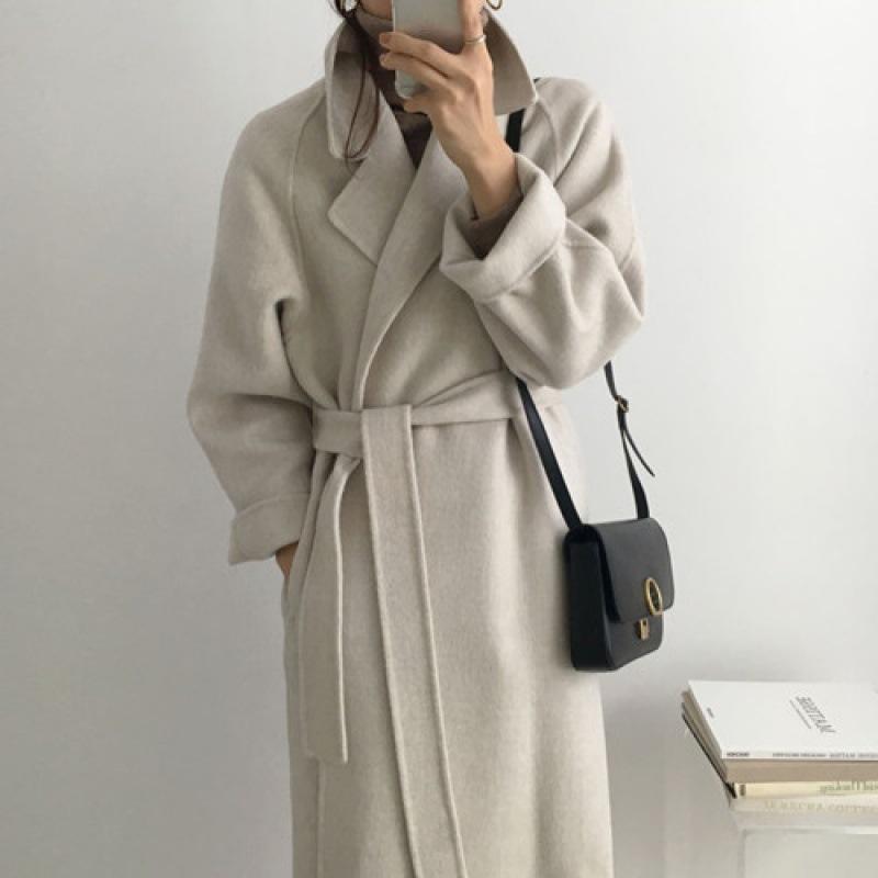 厚地の外套 レディース レトロ 羊毛 ロング丈 ゆったり 体型覆いかぶせる 朦々たる アウター 秋冬 赤銅色 白 薄墨色 杏 無地 長袖