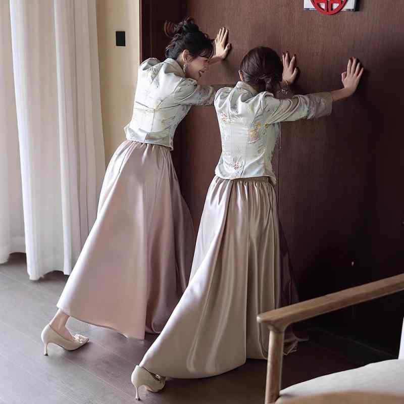 瀬戸もの御召しもの レディース 春夏 華燭の典 お客さま 出で立ち 姉妹 お一揃い フォーマル 寄り合い御召しもの ロング A伝達ルート 膝丈 ポリエステル 繻子 立襟 長袖 華燭の典 お呼ばれ 雅びやか 雅びやか