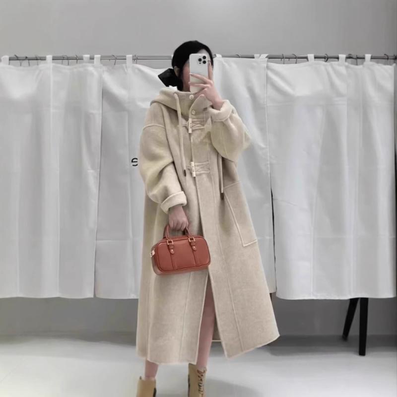 厚地の外套 レディース 秋冬 ボンネット付き添い人 羊毛 ロング丈 朦々たる ゆったり 愛くるしげ 生あたたかい 象牙色 珈琲 濃灰色薄墨色 緑であること