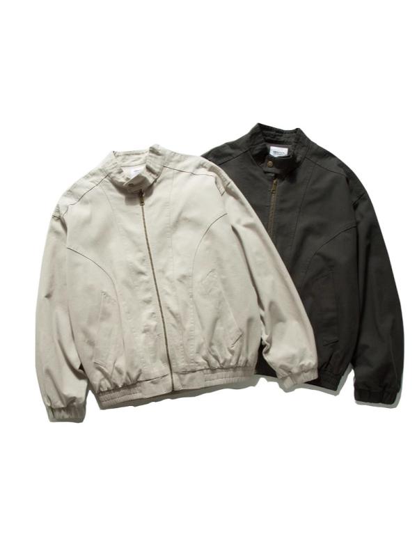 ジャケット 男性用 水洗加工 コットン アウター ミリタリースタイル ブルゾン ゆったり ベージュ ダークグレー｜MIRAIYUKI