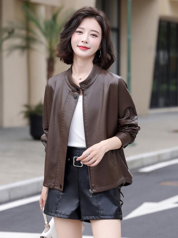 上衣 レディース 秋冬 なめし革上衣 ゆったり PUなめし革 成人女性服 ライダース 韓国 落っこちる肩先 黒いこと 白いこと 黒茶 赤銅色 赤いこと M L XL 2XL
