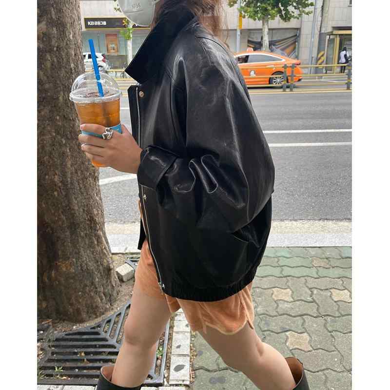 上衣 レディース 秋冬 翻襟 フェイクレザー 上衣 ゆったり 黒いこと アウター ライダースジャケット 前掛け