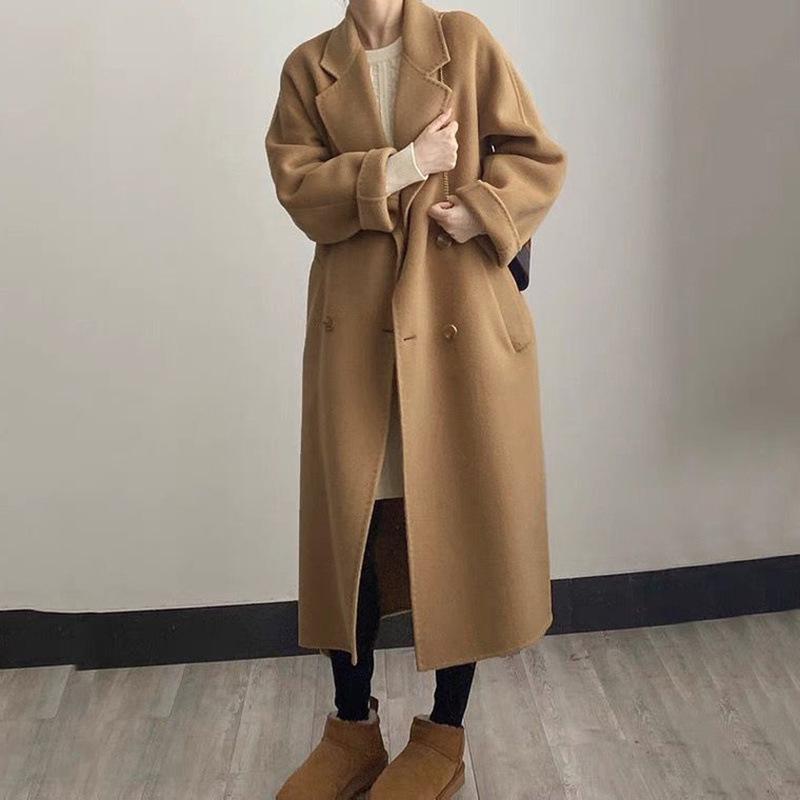 厚地の外套 レディース 秋冬 羊毛 ロング丈 ダブル人間の顔 韓国 小っちゃい 高見せかけ 雅びやか 好いたらしいめ 通い 事務室 心地よい 駱駝 赤いこと 黒いこと