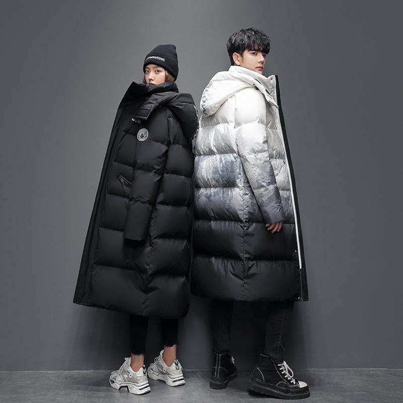 羽?服 成人男性用 加厚 ロング 白?? 雨合羽 防風 防? 撥水 運動競技 御召しもの 黒 白 一本調子 グラデーション あったか アウター