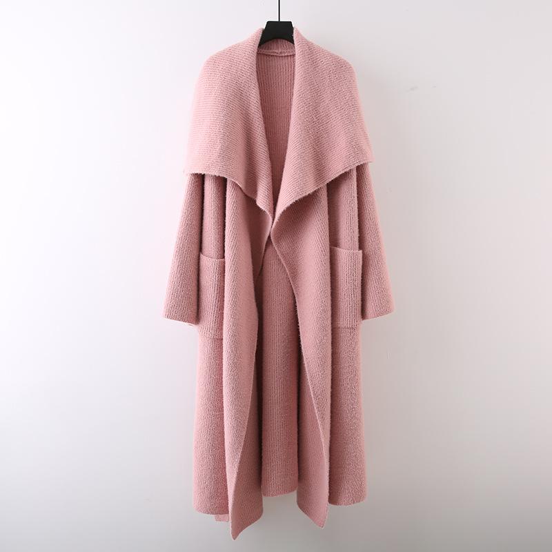 編み物 ジレー レディース 秋冬 ゆったり 朦々たる 真っただ中丈 襟付き添い人 無地 羽織り 黒 黒いこと系