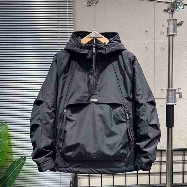 上衣 メンズ 成人男性用 ティーシャツ ハーフジップ ボンネット付き添い人 パーカ 上衣 アウター 秋冬 耐摩耗 防風 細工物 御召しもの 黒いこと 緑であること 赤いこと