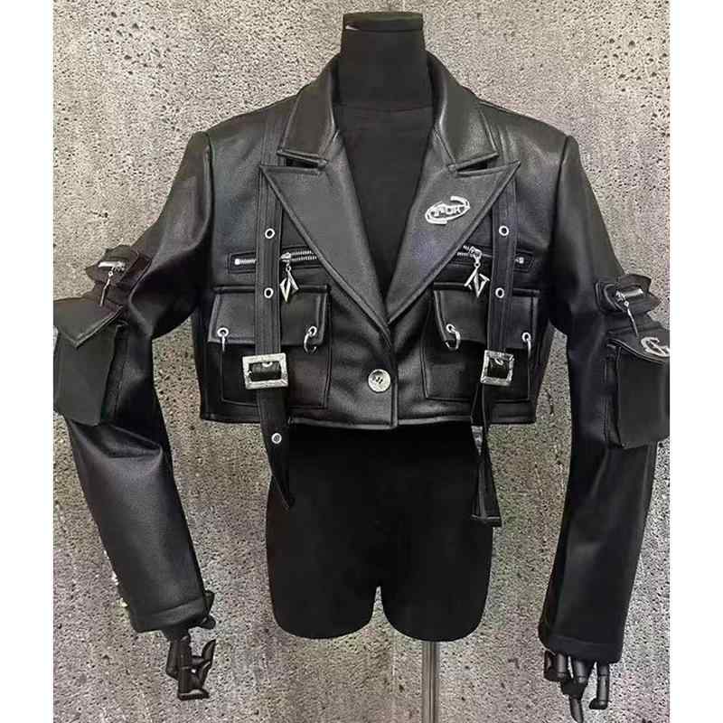上衣 レディース 秋冬 フェイクレザー ライダースジャケット バイカージャケット 細工物御召しもの 表どおり 黒いこと