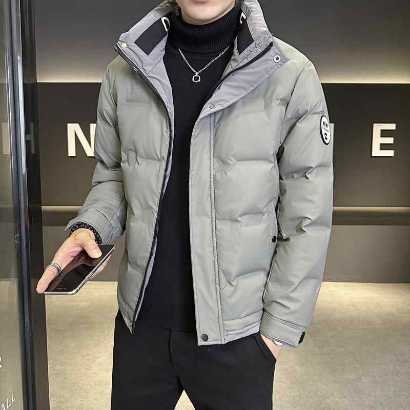 羽絨服 メンズ 立襟 成人男性用 アウター 防風 保温 薄墨色 黒緑 ポリエステル 冬