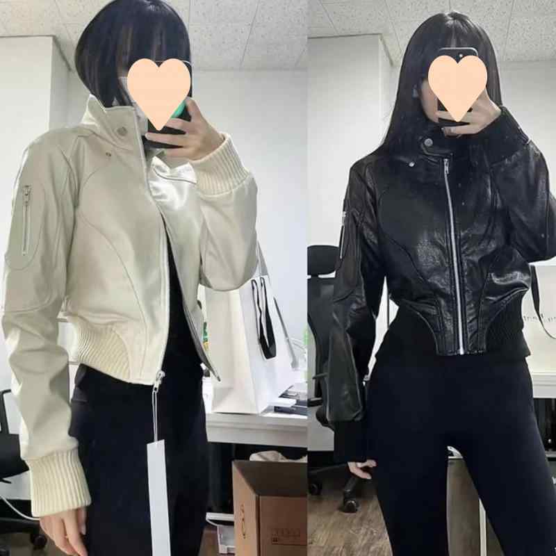 上衣 レディース なめし革上衣 ライダースジャケット 照明ランプ色つや 秋冬 フェイクレザー 革ジャン 前掛け アウター 上衣 バイカージャケット ゆったり 黒いこと 象牙色