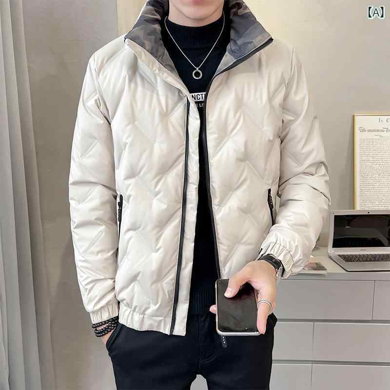 羽?服 メンズ 成人男性用 落ち込む上衣 照明ランプ色つや 遊撃手丈 防寒 保温 アウター 馬鹿でかい大きさ 普段使い走り 旅する アウトドア 米白 黒 薄墨色