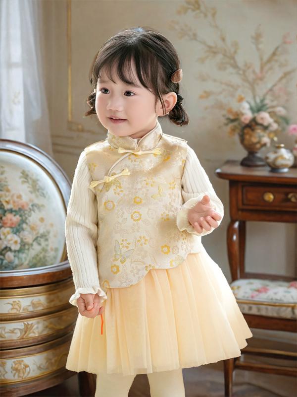 衣装 御姉さん 年月 瀬戸ものお召しもの 赤ちゃん服 チュール A字 スコート 背心裙 杏色 紫色 愛くるしげ 普段着 お生まれ落ちる日会 お祝賀会