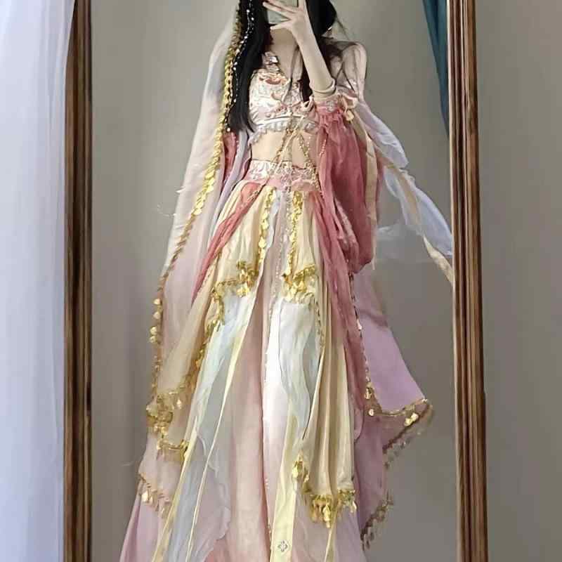 瀬戸もの御召しもの レディース 西域風 御姫様 半袖 麻 第八芸術 映画化 御召しもの 御召しもの 異国風 可愛らしい 社交ダンス S M L XL サクラ色系