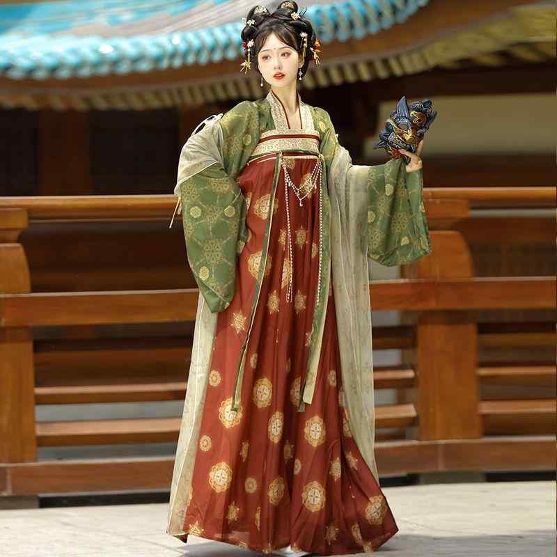 漢服 レディース お上さん用 唐風 中華服 齊胸 襦裙 花柄刷り上げる グラデーション染め 八破スコート ロング丈 太陽フレア A生産ライン 普段使い走り 日常着 雅びやか TR原料品 春夏