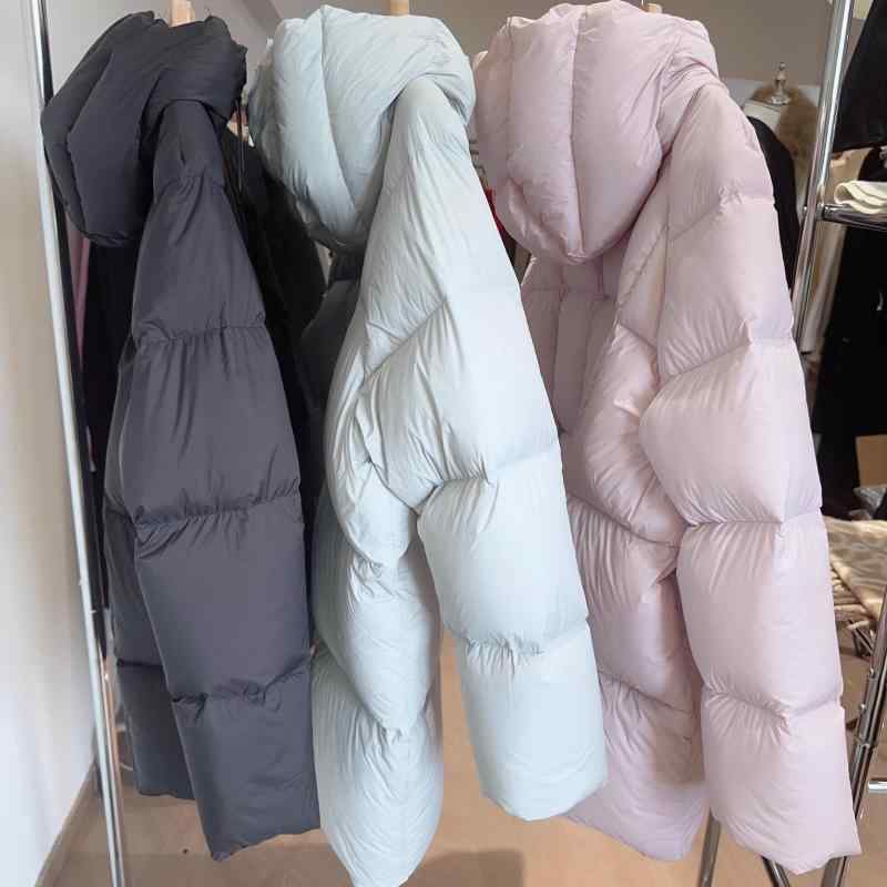 羽?服 レディース 白ダックダウン アウター 真っただ中丈 ボンネット付き添い人 さくら色系 ゆったり 朦々たる