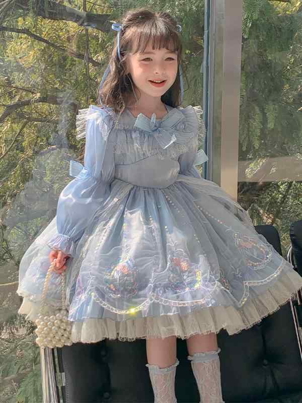 衣裳 小わっぱ 御嬢さん ロリータ お姫様 チュールスカート 愛くるしげ 日月 告げ知らせる会 かき鳴らす会 青碧御召しもの 髪の毛添え物付き添い人