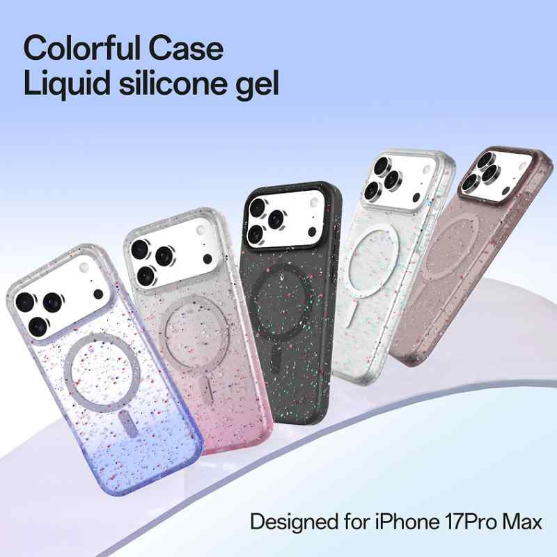 スマホケース iPhone17 iPhone17Pro 流動体ケイ素樹脂 GRS生まれ変わり原料品 全面保護すること 耐衝撃 磁石相応う 指紋押しとどめる せつ然たる 黒いこと 漸変さくら色 漸変青碧