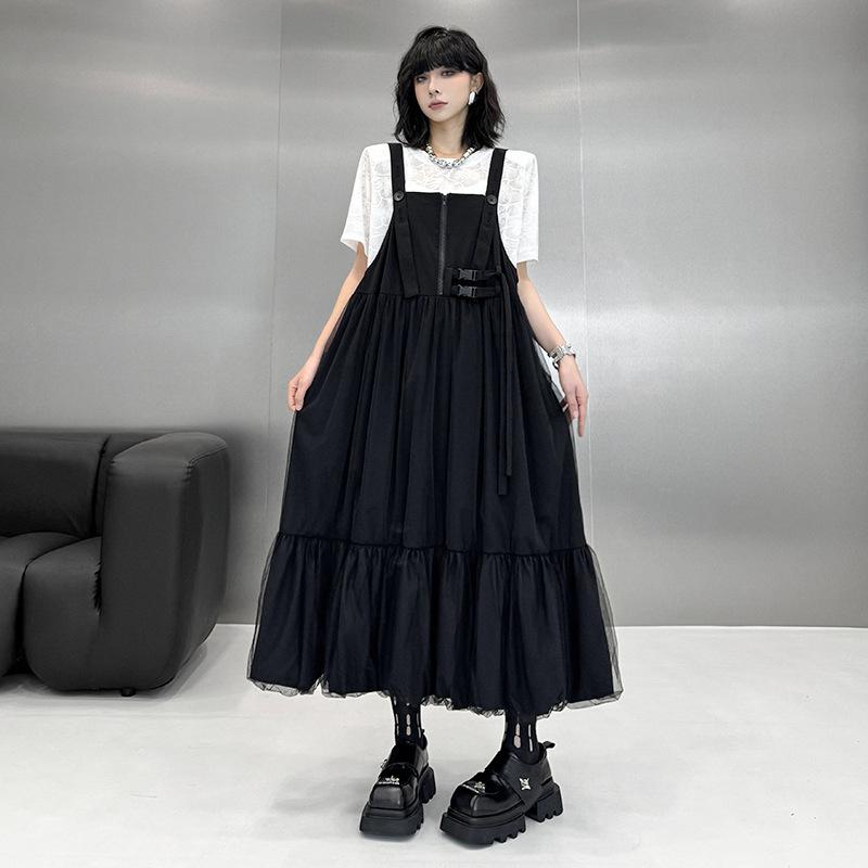 衣裳 A伝達ルートスコート チュール原料品 うつり変わり ノースリーブ 黒いこと系 無償性大きさ 夏物 街頭風 高見えれ癌腫と ?松?・覧洋气花苞裙