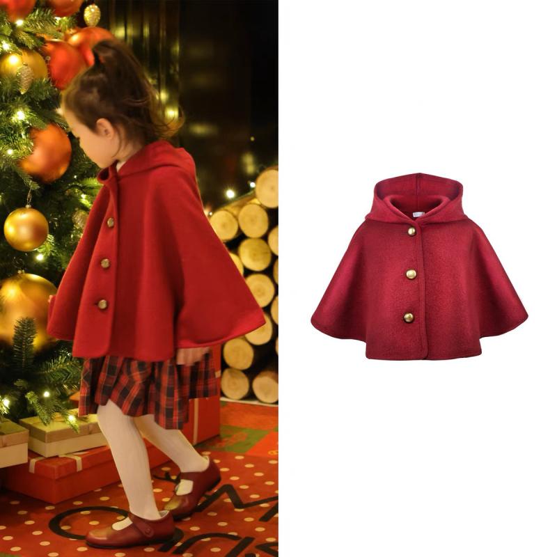 赤ちゃん服 ポンチョ 御姉さん 羊毛 ケープ クリスマス 秋冬 赤 朦々たる アウター 厚地の外套 ボンネット付き添い人 3歳 4歳 5歳 6歳 7歳 8歳