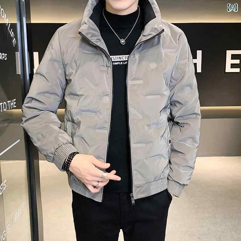 綿毛服 メンズ 成人男性用 照明ランプ色つや グースダウン 落ち込む上衣 防寒 軽さ 生あたたかい 無地 薄墨色 黒いこと カーキ