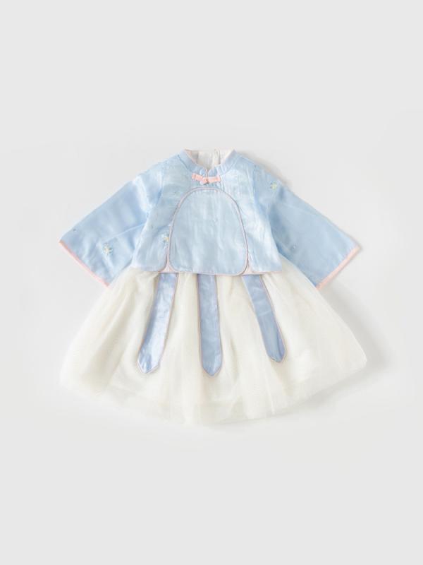 赤ちゃん用セットアップ 瀬戸ものお召しもの 年月 御姉さん用 漢服 上下仕掛ける 小中学生 秋服 9分袖 花柄 ポリエステル 愛くるしげ 妃殿下 サクラ色系 青色 90糎 100糎 110糎 120糎 130糎 140糎