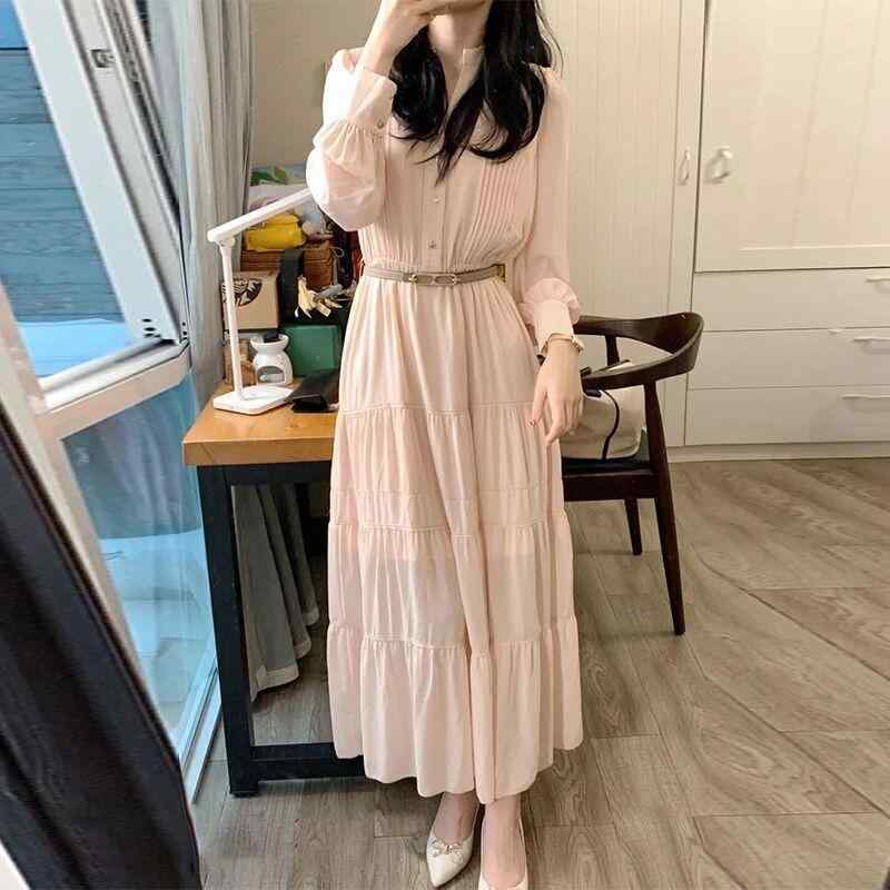 衣裳 レディース 春夏 フレンチ表現スタイル 雅びやか 雅びやか シフォン ポリエステル プルオーバー衣裳 ロング丈 マキシ丈 A伝達ルート 照明ランプ色つや 長袖 ご機嫌酉の方角 酉の方角見澄ます さくら色 点火装置さくら色 表現スタイル繰り上げる 細見せかけ デイリー 通い デ